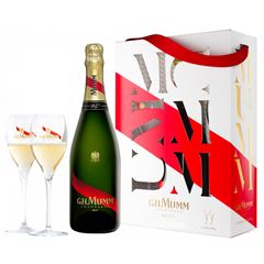 Kit Champagne GH Mumm Cordon Brut 750ml + 2 Taças De Cristal
